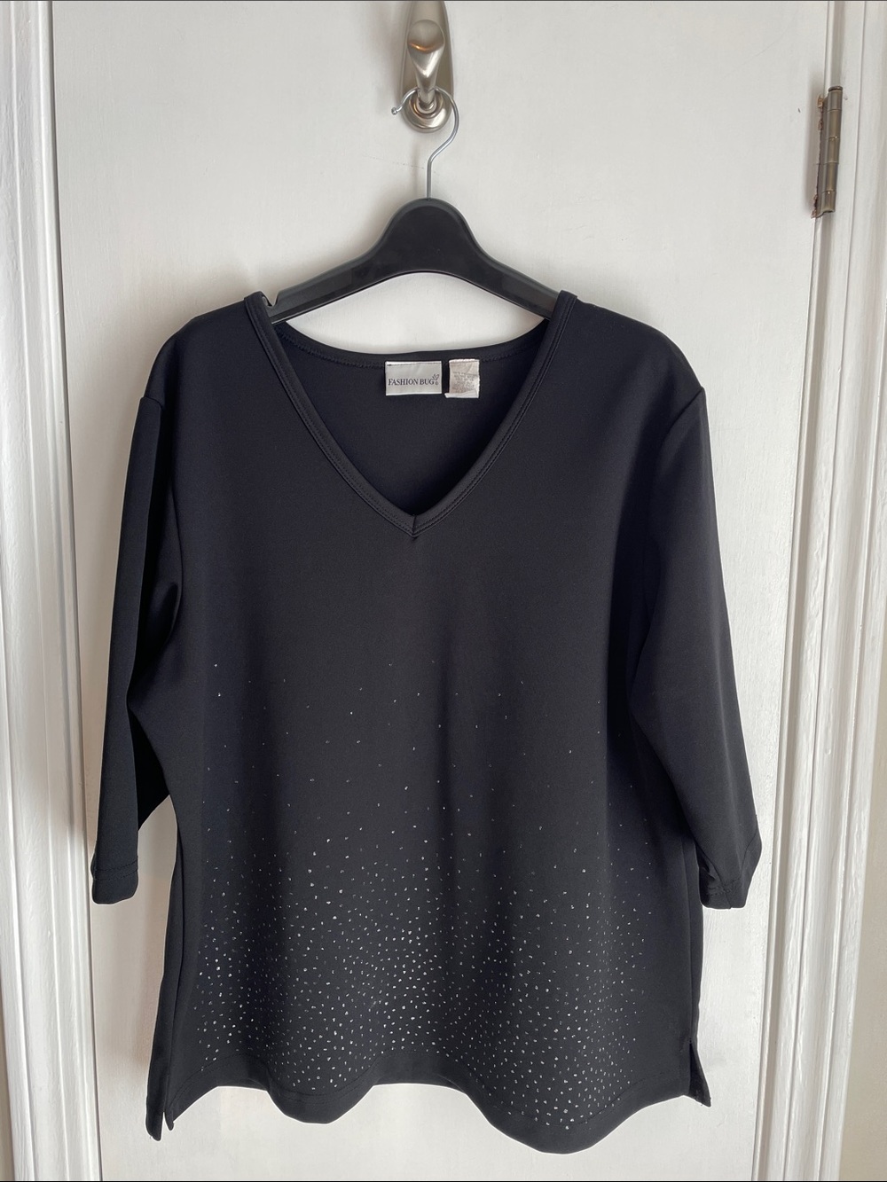 Fashion Bug Black V-Neck Rhinestone Accent Tunic